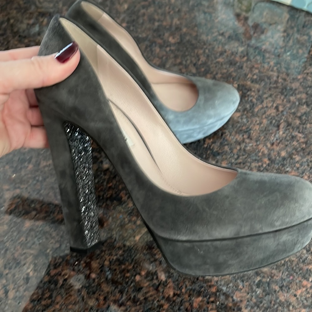 Miu Miu Suede Platform Heel W Glitter Size 38 Euc - image 4